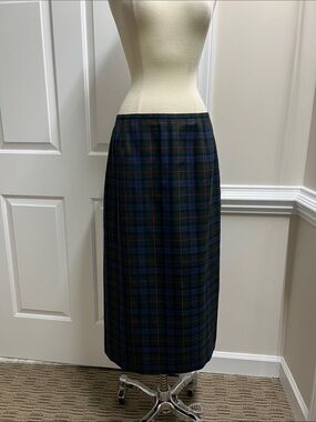 Casual Corner Navy Green Plaid Midi Skirt similar to wool sz 10 length 33